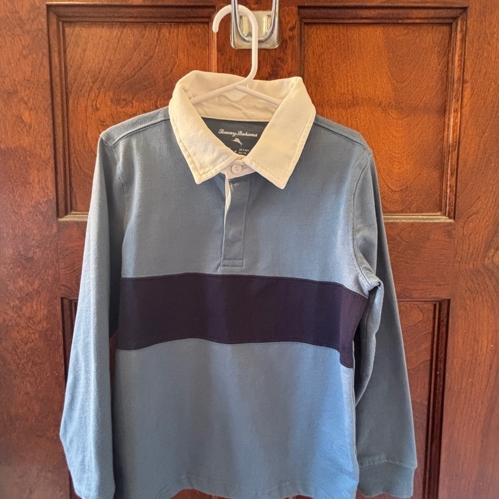 Tommy Bahama Boy’s 5-6yo Classic Blue Striped Polo. Excellent Condition.